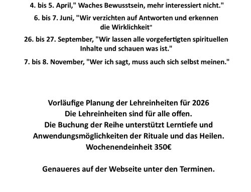 Bewusstseinsseminare für 2026, vier Termine